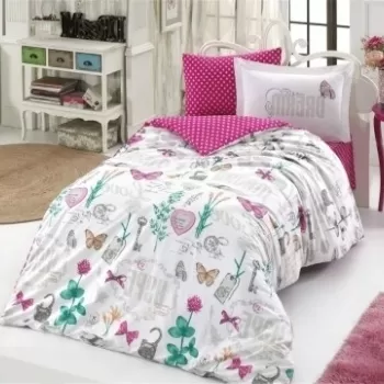 Lenjerie de pat pentru o persoana, 3 piese, 100% bumbac poplin, Hobby, Rossella Fuchsia, multicolora imagine