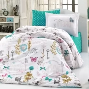 Lenjerie de pat pentru o persoana, 3 piese, 100% bumbac poplin, Hobby, Rossella Turquoise, multicolora imagine