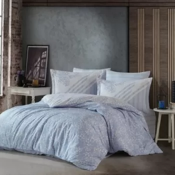 Lenjerie de pat pentru o persoana, 3 piese, 160x220 cm, 100% bumbac poplin, Hobby, Romance, albastru imagine