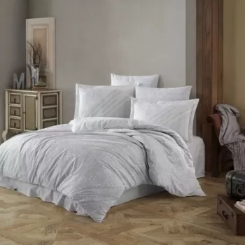 Lenjerie de pat pentru o persoana, 3 piese, 160x220 cm, 100% bumbac poplin, Hobby, Romance, gri imagine