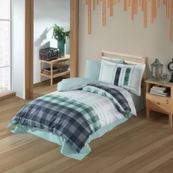 Lenjerie de pat pentru o persoana, 3 piese, 160x220 cm, 100% bumbac poplin, Hobby, Suelita, verde imagine