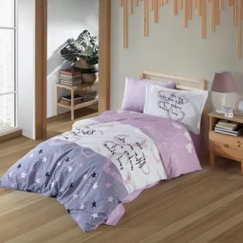 Lenjerie de pat pentru o persoana, 3 piese, 160x220 cm, 100% bumbac poplin, Hobby, Voyager, lila imagine