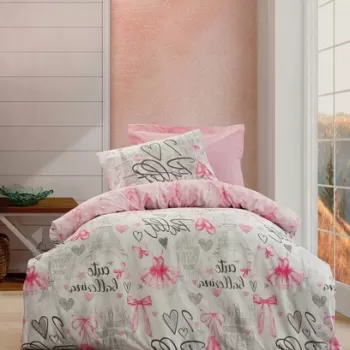 Lenjerie de pat pentru o persoana, 3 piese, 160x220 cm, 100% bumbac ranforce, Cotton Box, Ballerina, roz imagine
