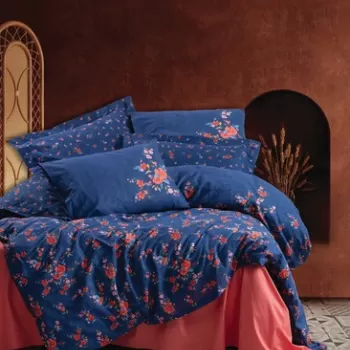 Lenjerie de pat pentru o persoana, 3 piese, 160x220 cm, 100% bumbac ranforce, Cotton Box, Emery, albastru inchis imagine