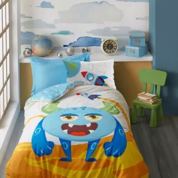 Lenjerie de pat pentru o persoana, 3 piese, 160x220 cm, 100% bumbac ranforce, Cotton Box, Giant, albastru imagine