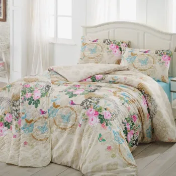 Lenjerie de pat pentru o persoana, Angel - Beige, EnLora Home, 65% bumbac/35% poliester imagine