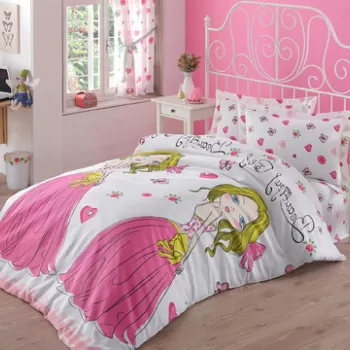 Lenjerie de pat pentru o persoana, Beatiful Girl, Eponj Home, 65% Bumbac/35% Poliester imagine