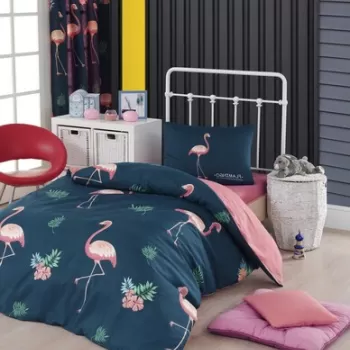 Lenjerie de pat pentru o persoana, Big Filamin - Dark Blue, Eponj Home, 65% bumbac/35% poliester imagine