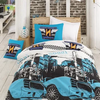 Lenjerie de pat pentru o persoana, Bolide - Turquoise, Pearl Home, Bumbac Ranforce imagine