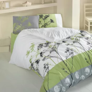Lenjerie de pat pentru o persoana (DE), 2 piese, Blezza - Green v2, Victoria, 65% bumbac/35% poliester imagine
