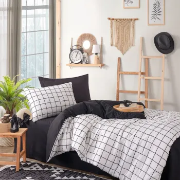 Lenjerie de pat pentru o persoana (DE), 2 piese, L'essentiel Maison, Artus, Alb/Negru imagine