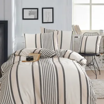 Lenjerie de pat pentru o persoana (DE), 2 piese, L'essentiel Maison, Astana, Bumbac;Poliester, Bej/Negru imagine