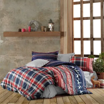 Lenjerie de pat pentru o persoana (DE), 2 piese, L'essentiel Maison, Chr-Coverset-2, Rosu / Alb / Albastru inchis / Gri imagine