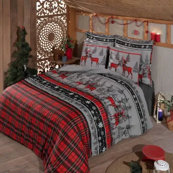 Lenjerie de pat pentru o persoana (DE), 2 piese, L'essentiel Maison, Christmas, 65% bumbac/35% poliester, Rosu / Gri / Negru imagine