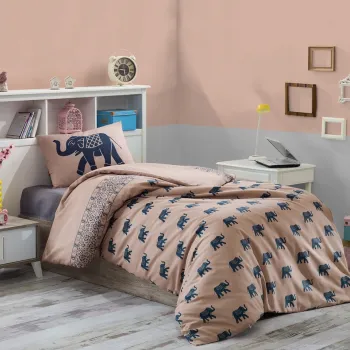 Lenjerie de pat pentru o persoana (DE), 2 piese, L'essentiel Maison, Fil, 65% bumbac/35% poliester, Albastru / Maro deschis imagine