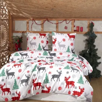 Lenjerie de pat pentru o persoana (DE), 2 piese, L'essentiel Maison, Geyik, Alb / Rosu / Verde / Gri imagine