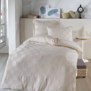 Lenjerie de pat pentru o persoana (DE), 2 piese, L'essentiel Maison, Kareli Saten, Bej imagine