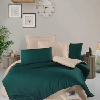 Lenjerie de pat pentru o persoana (DE), Green - Cream, Victoria, Bumbac Satinat imagine