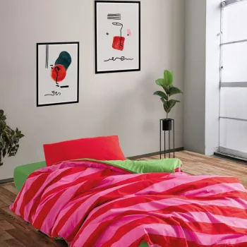 Lenjerie de pat pentru o persoana (DE), L'essentiel Maison, Cherie, Bumbac Ranforce, Verde / Roz / Fuchsia imagine