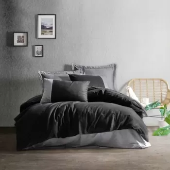 Lenjerie de pat pentru o persoana (DE), Plain - Black, Grey, Cutie de bumbac, Bumbac Ranforce imagine