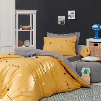 Lenjerie de pat pentru o persoana, Dide - Yellow, Eponj Home, 65% bumbac/35% poliester imagine