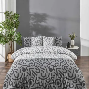 Lenjerie de pat pentru o persoana, Doodle - Black, Tabu Home, 65% bumbac/35% poliester imagine