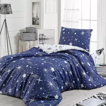 Lenjerie de pat pentru o persoana, EnLora Home, Halley - Dark Blue, 2 piese, amestec bumbac, multicolor imagine