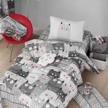 Lenjerie de pat pentru o persoana, Eponj Home, Duvarda Kediler 143EPJ11905, 2 piese, amestec bumbac, multicolor imagine