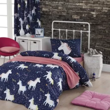 Lenjerie de pat pentru o persoana, Eponj Home, Magic Unicorn 143EPJ11910, 2 piese, amestec bumbac, multicolor imagine