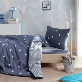 Lenjerie de pat pentru o persoana, Eponj Home, Ucgen Blue, 2 piese, amestec bumbac, bleumarin/alb imagine