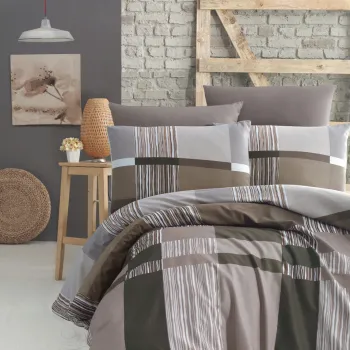 Lenjerie de pat pentru o persoana, Estela - Brown, Victoria, Bumbac Ranforce imagine