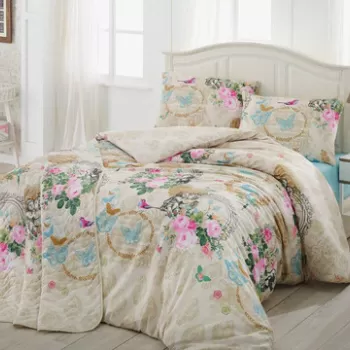 Lenjerie de pat pentru o persoana (EU) (IT), 2 piese, Angel - Beige, Eponj Home, 65% bumbac/35% poliester imagine