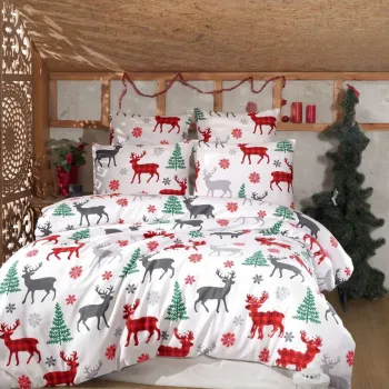 Lenjerie de pat pentru o persoana (EU) (IT), 2 piese, L'essentiel Maison, Geyik, Alb / Rosu / Verde / Gri imagine