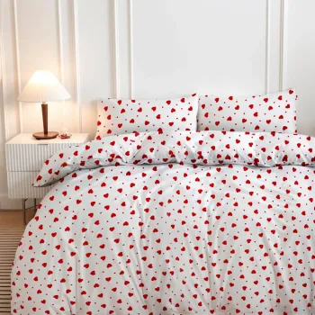 Lenjerie de pat pentru o persoana (EU) (IT), 2 piese, L'essentiel Maison, Love Heart, Rosu/Alb imagine