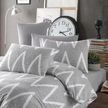 Lenjerie de pat pentru o persoana (EU) (IT), 2 piese, L'essentiel Maison, Olivia, Gri/Alb imagine
