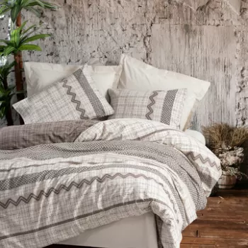 Lenjerie de pat pentru o persoana (EU) (IT), Aren - Brown, Cotton Box, Bumbac Ranforce imagine