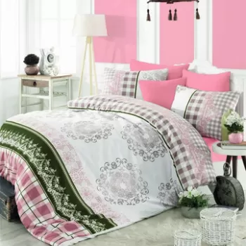 Lenjerie de pat pentru o persoana (EU) (IT), Nazenin - Pink, Pearl Home, Bumbac Ranforce imagine