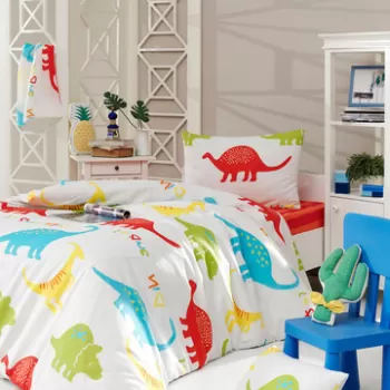 Lenjerie de pat pentru o persoana (FR), 2 piese, Dinazorus - White, Eponj Home, 65% bumbac/35% poliester imagine