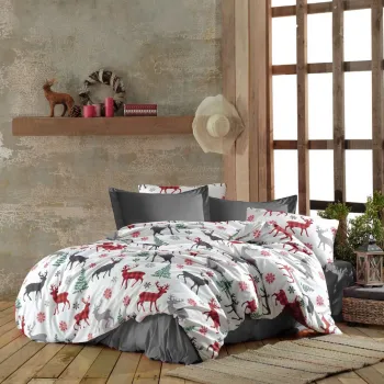 Lenjerie de pat pentru o persoana (FR), 2 piese, L'essentiel Maison, Chr-Coverset-1, Rosu / Alb / Verde / Gri imagine