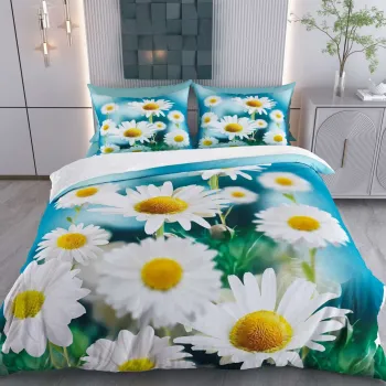 Lenjerie de pat pentru o persoana (FR), 2 piese, L'essentiel Maison, Daisy, Bumbac;Poliester, Albastru / Alb / Galben / Verde imagine