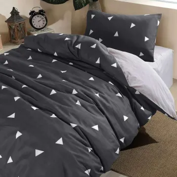 Lenjerie de pat pentru o persoana (FR), 2 piese, L'essentiel Maison, Geometrik, Gri imagine