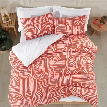 Lenjerie de pat pentru o persoana (FR), 2 piese, L'essentiel Maison, Line Art, 65% bumbac/35% poliester, Caramiziu imagine