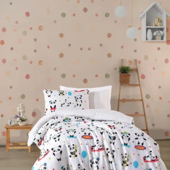 Lenjerie de pat pentru o persoana (FR), 2 piese, L'essentiel Maison, LovePandas, 65% bumbac/35% poliester, Alb imagine