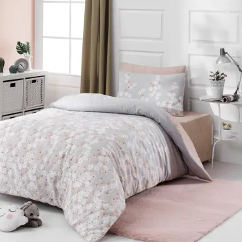 Lenjerie de pat pentru o persoana (FR), 2 piese, L'essentiel Maison, Piti Yaprak, 65% bumbac/35% poliester, Roz prafuit imagine