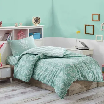 Lenjerie de pat pentru o persoana (FR), 2 piese, L'essentiel Maison, Pure, Sea Green / White imagine