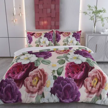 Lenjerie de pat pentru o persoana (FR), 2 piese, L'essentiel Maison, Serra, Bumbac;Poliester, Mov / Rosu / Verde / Roz deschis imagine