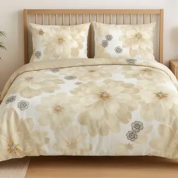 Lenjerie de pat pentru o persoana (FR), 2 piese, L'essentiel Maison, Solea, Bumbac;Poliester, Crem / Bej / Gri imagine