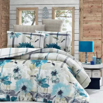 Lenjerie de pat pentru o persoana (FR), 2 piese, Vanesa - Blue, Victoria, 65% bumbac/35% poliester imagine