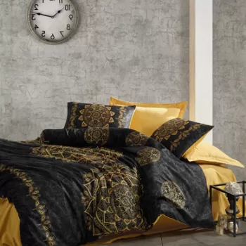 Lenjerie de pat pentru o persoana (FR), Alvina - Gold, Cotton Box, Bumbac Satinat imagine