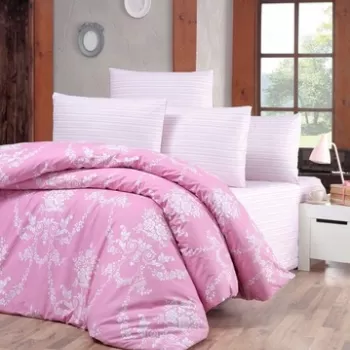 Lenjerie de pat pentru o persoana (FR), Gloria - Pink, Victoria, Bumbac Ranforce imagine